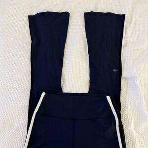 Splits59 navy flare leggings with black and white stripe